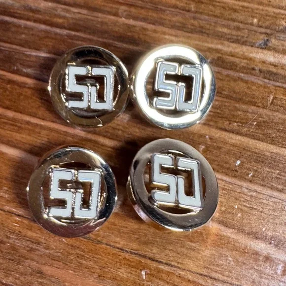 St John Vintage Gold Tone SJ Logo Buttons Set of 4 Enamel Shank 3/4" Replacement - Picture 2 of 4